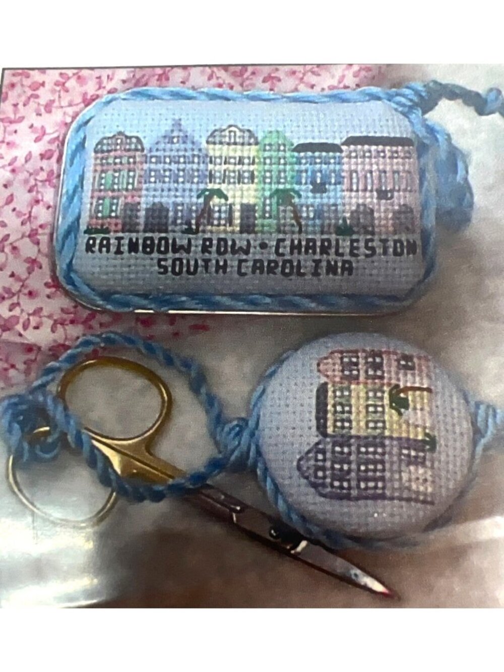 Rainbow Row Tin Top & Scissors Fob Cross-Stitch Pattern By White Hart Designs